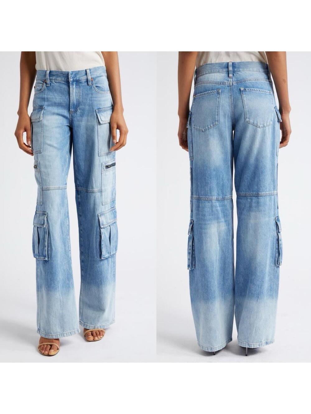 $395 Alice + Olivia Cay Cargo Baggy Blue Ombre Jeans (Sz 29 or US 8)